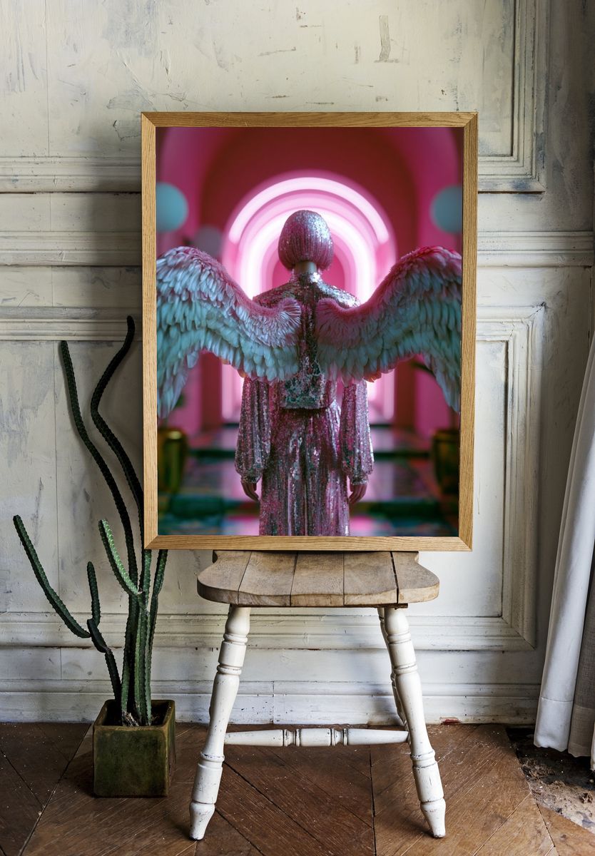 Neon Angel Wings Illustration Poster. room preview