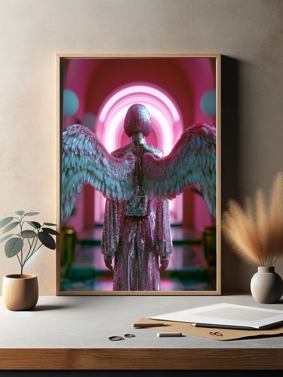 Neon Angel Wings Illustration Poster. — room view 2