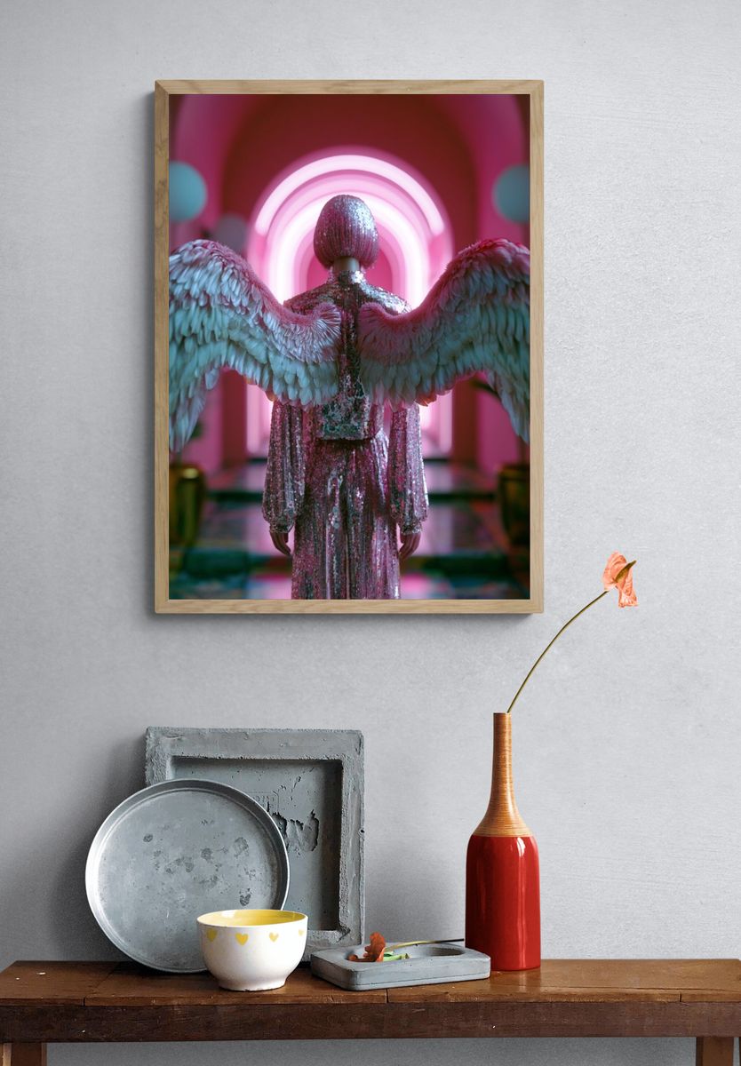 Neon Angel Wings Illustration Poster. — room view 3