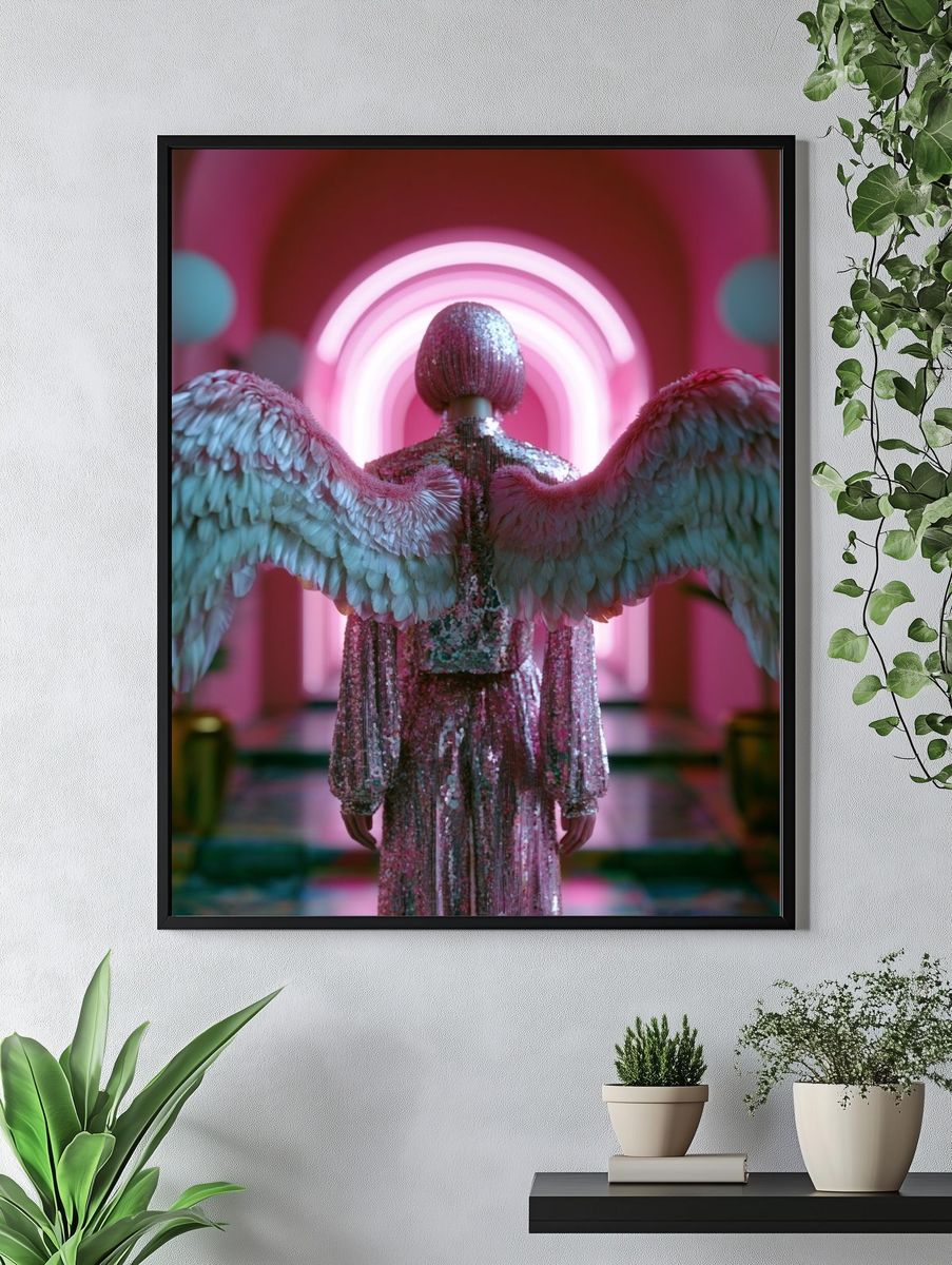 Neon Angel Wings Illustration Poster. — room view 4