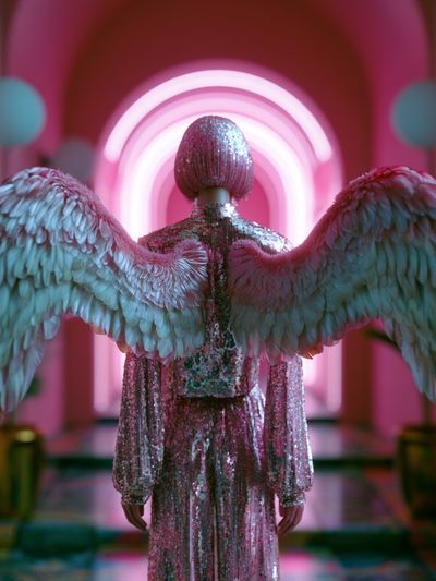 Neon Angel Wings Illustration Poster.