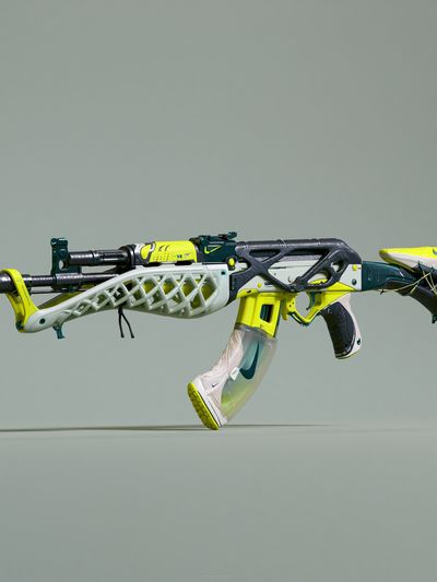 Futuristic Sneaker Rifle Illustration Print.