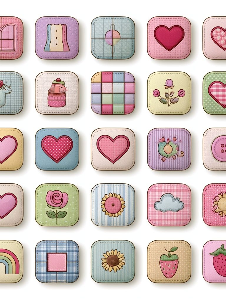 Pastel Patchwork Icons Illustration Print. poster — illustration art