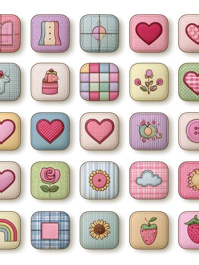 Pastel Patchwork Icons Illustration Print. poster