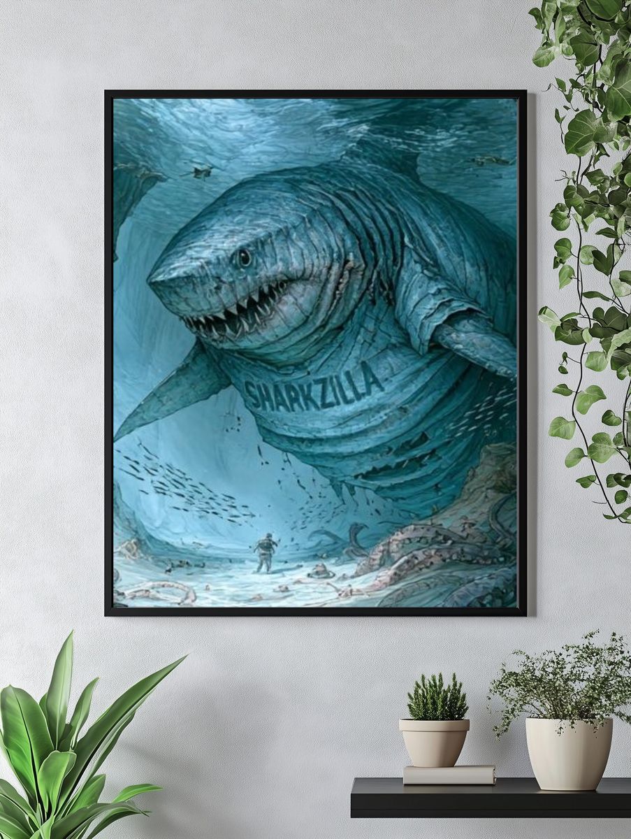 Sharkzilla Underwater Illustration Poster. — room view 4