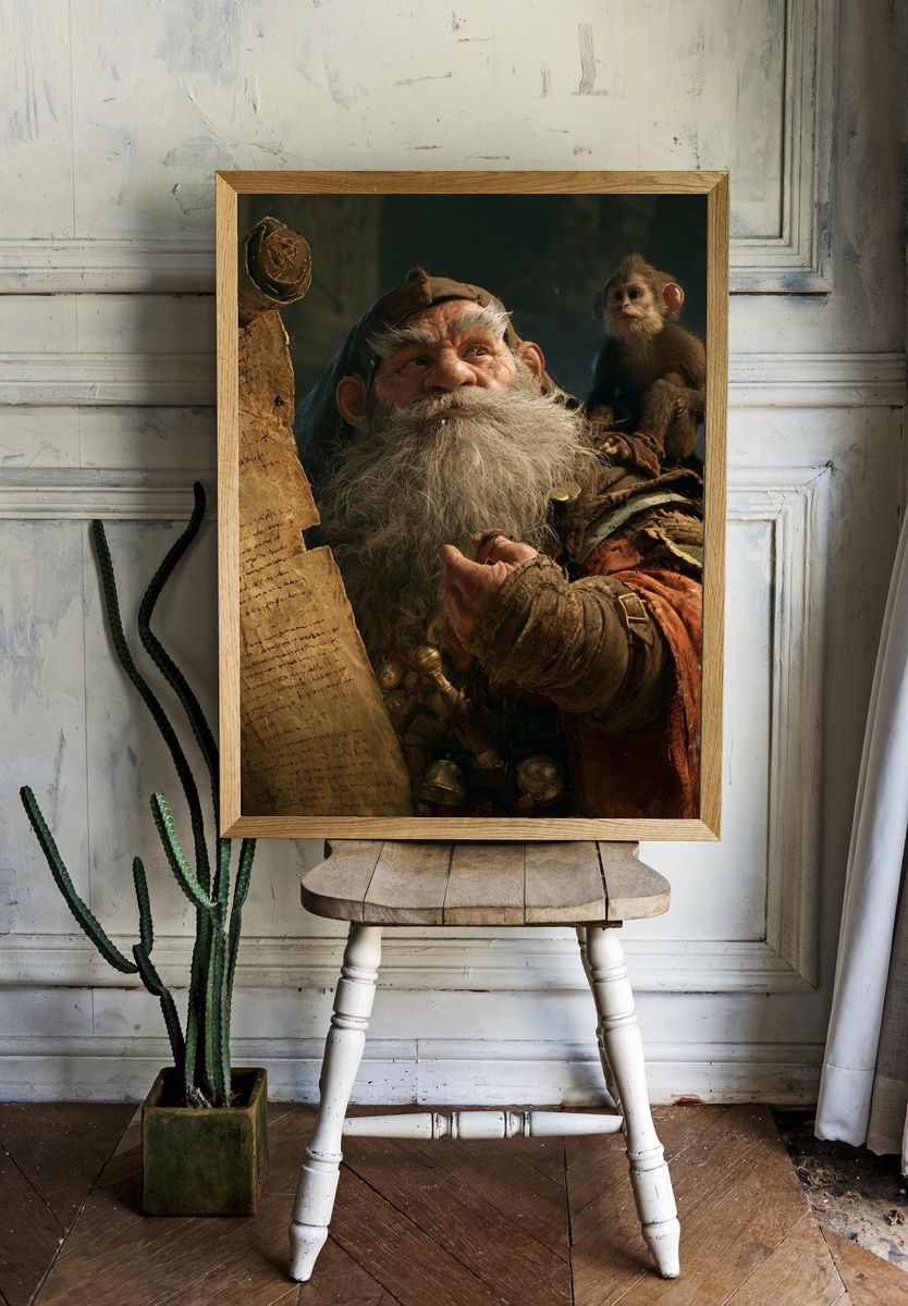 Wizard Monkey Fantasy Illustration Poster. room preview