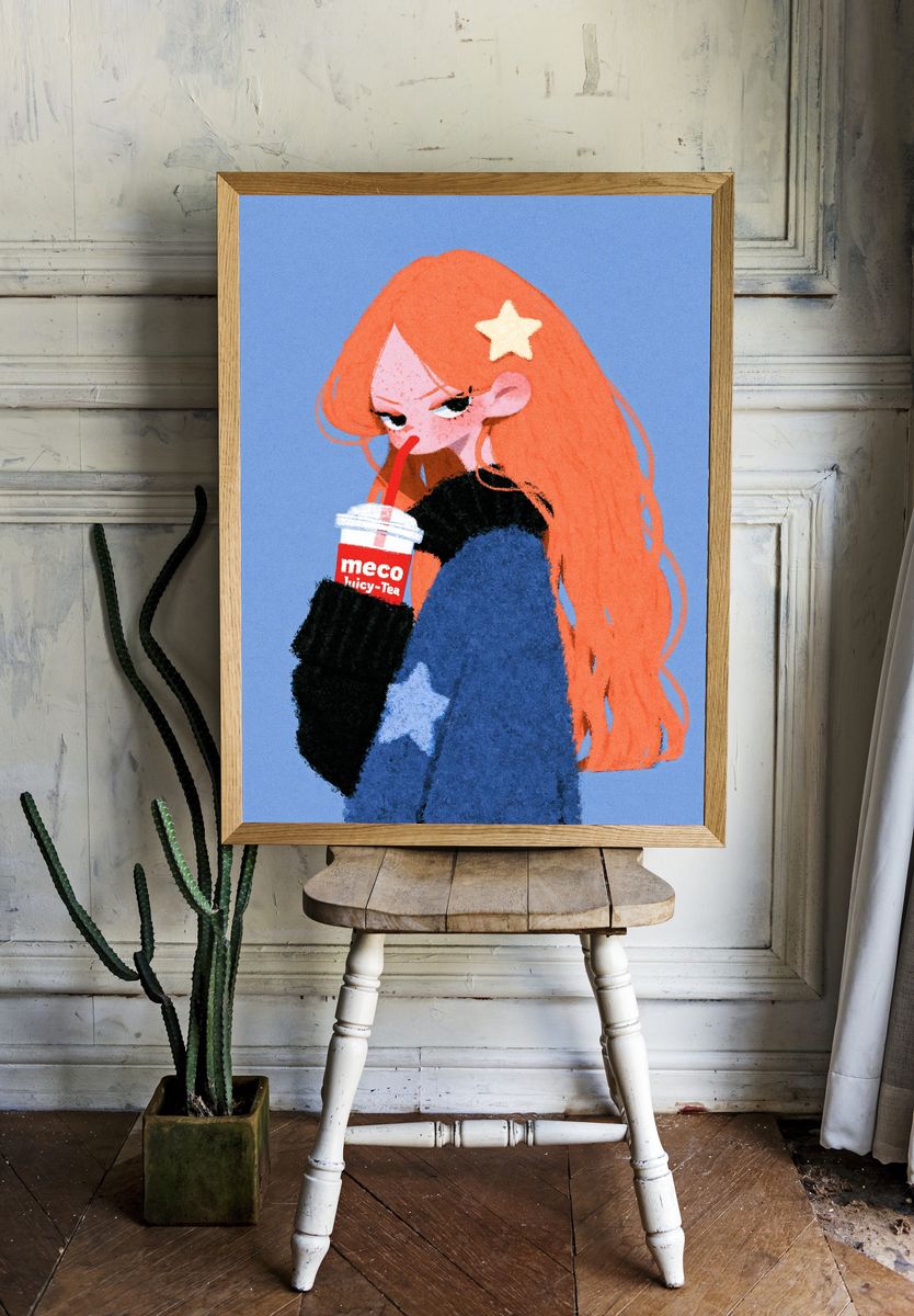 Orange-Haired Girl Illustration Print. — room view 1