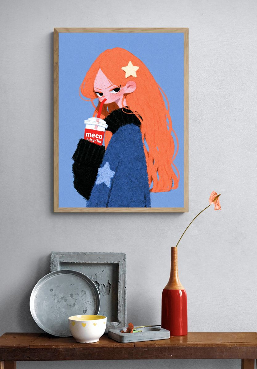 Orange-Haired Girl Illustration Print. — room view 3