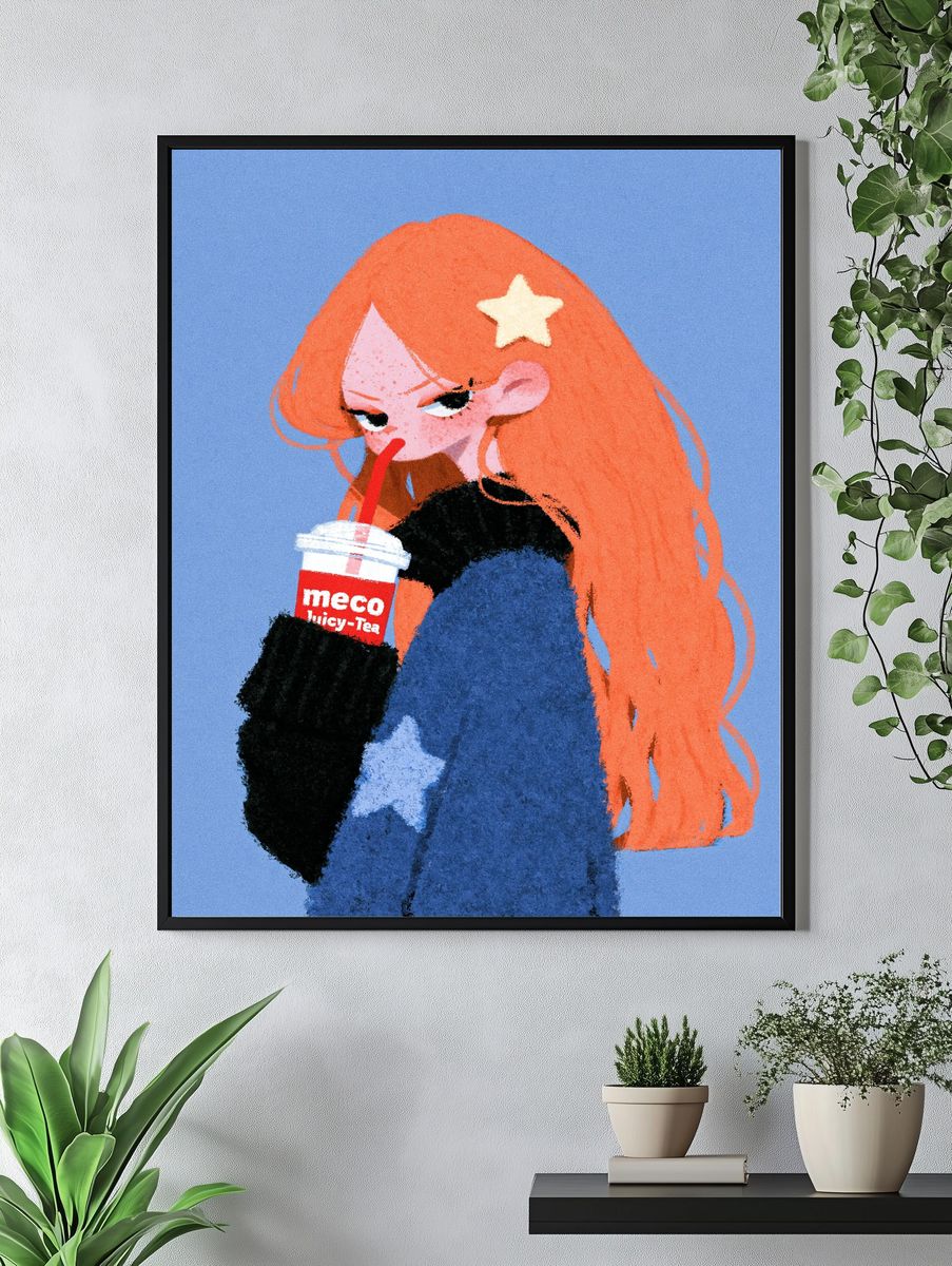 Orange-Haired Girl Illustration Print. — room view 4