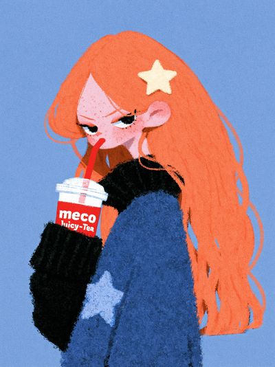 Orange-Haired Girl Illustration Print. poster print
