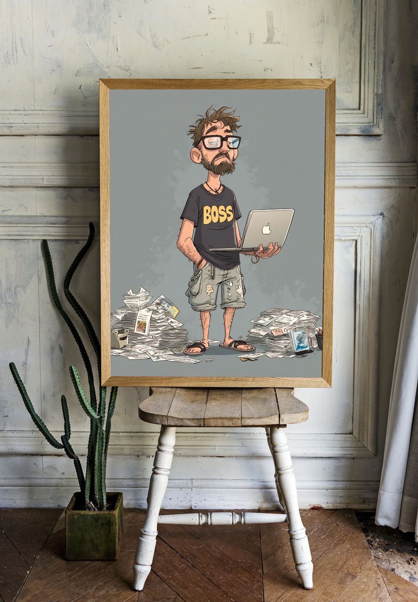 Boss Cartoon Illustration Poster. — room view 1