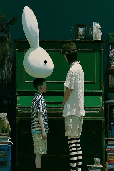 Surreal Rabbit and Child Print. poster