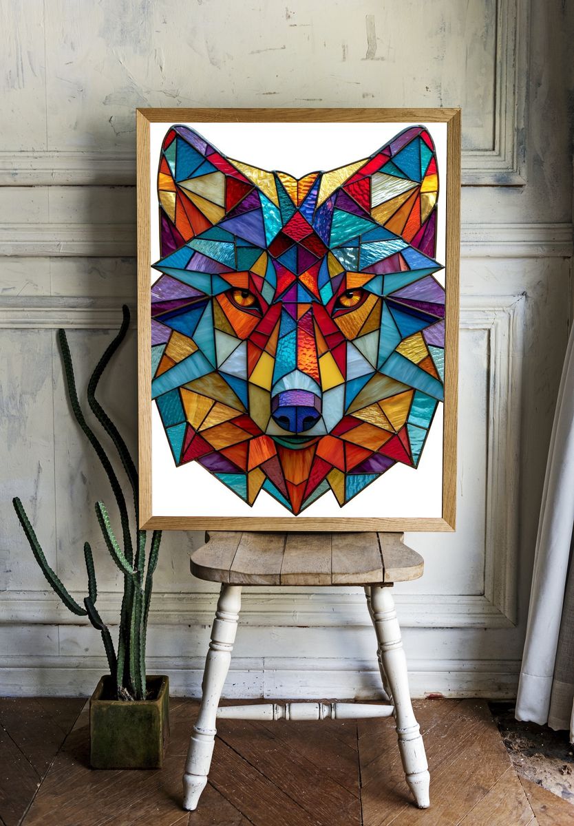 Geometric Wolf Illustration Poster. room preview