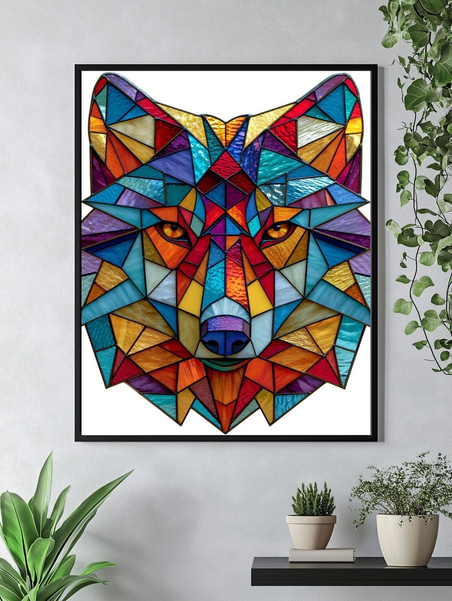 Geometric Wolf Illustration Poster. — room view 4