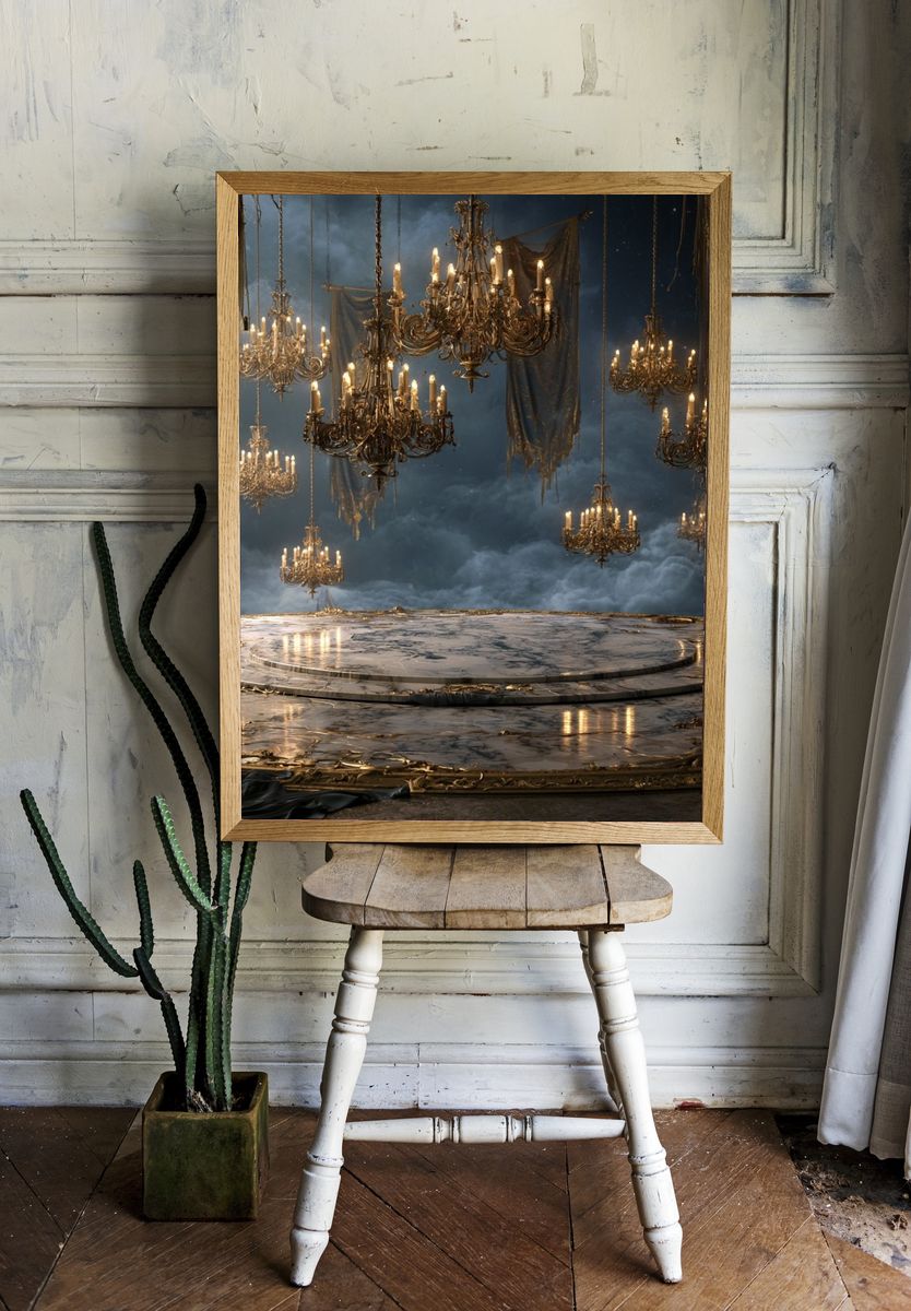 Gothic Chandelier Hallway Poster. — room view 1