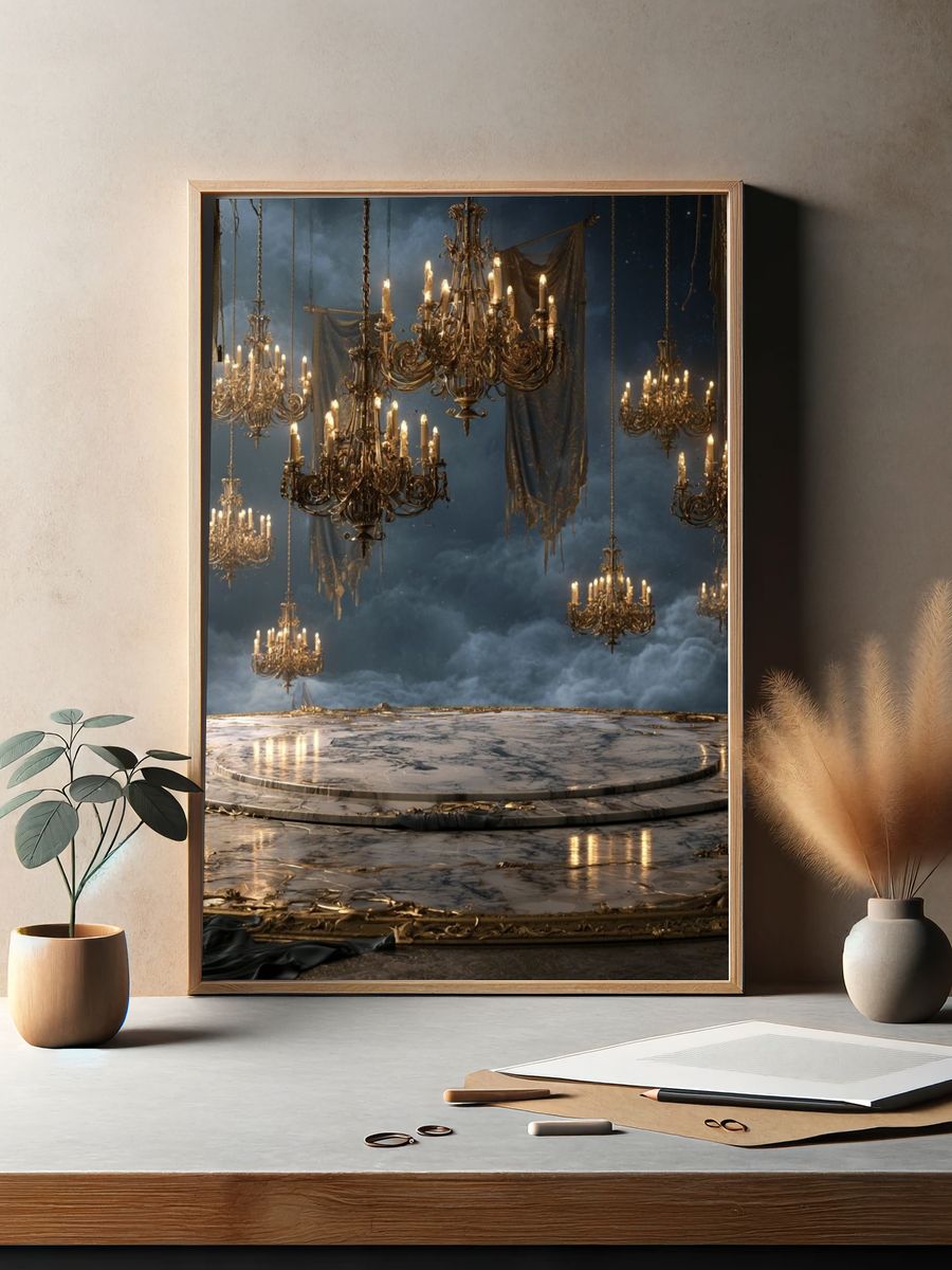 Gothic Chandelier Hallway Poster. — room view 2