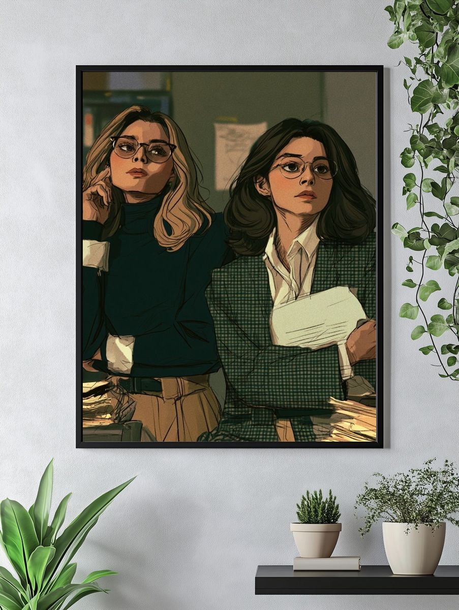 Two Women in Office Illustration Poster. — room view 4