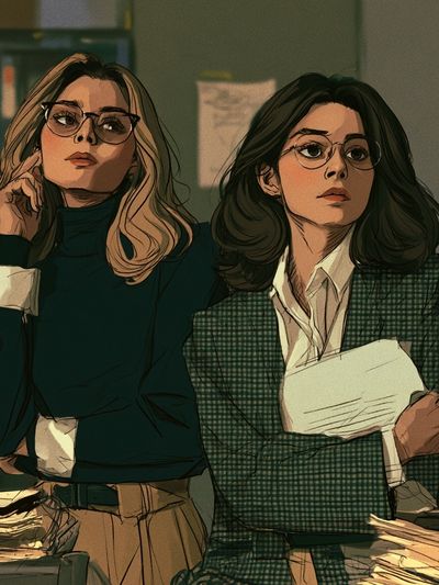 Two Women in Office Illustration Poster. poster