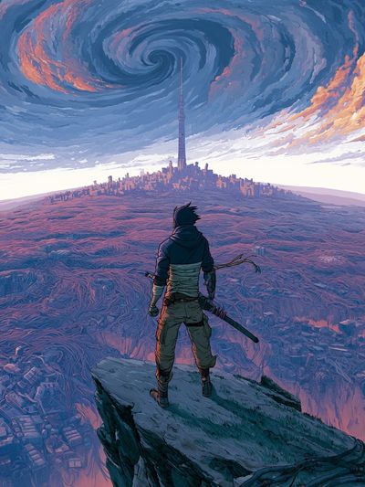 Storm Over the Tower Print. poster