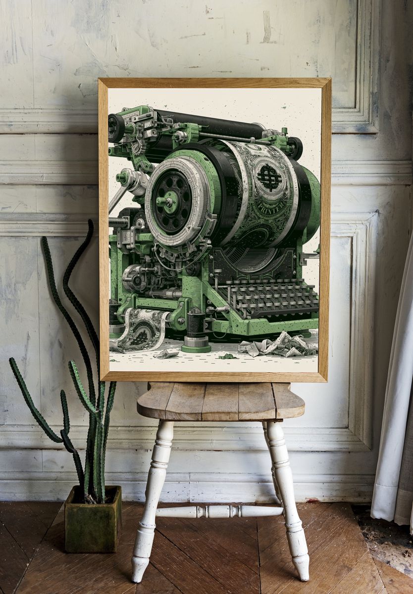 Vintage Printing Press Illustration Poster. — room view 1