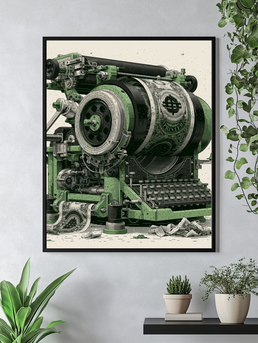 Vintage Printing Press Illustration Poster. — room view 4