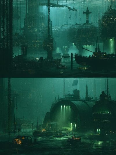 Submerged Neon Cityscape Print.