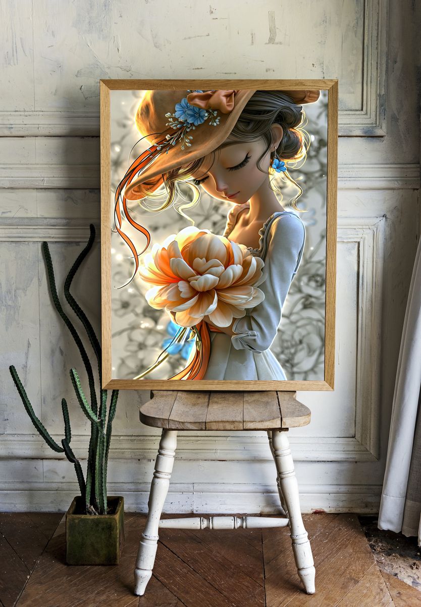 Floral Girl Portrait Illustration Poster. room preview