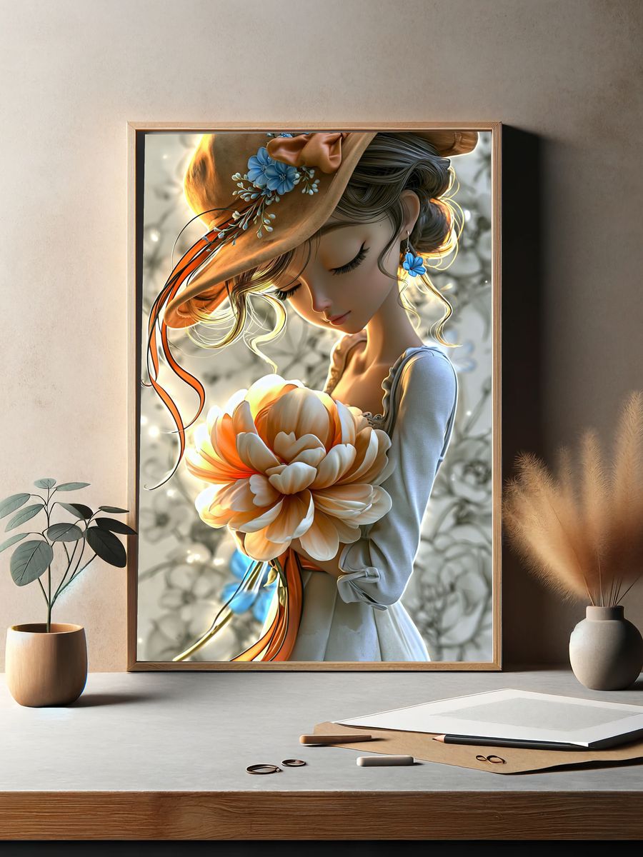 Floral Girl Portrait Illustration Poster. — room view 2