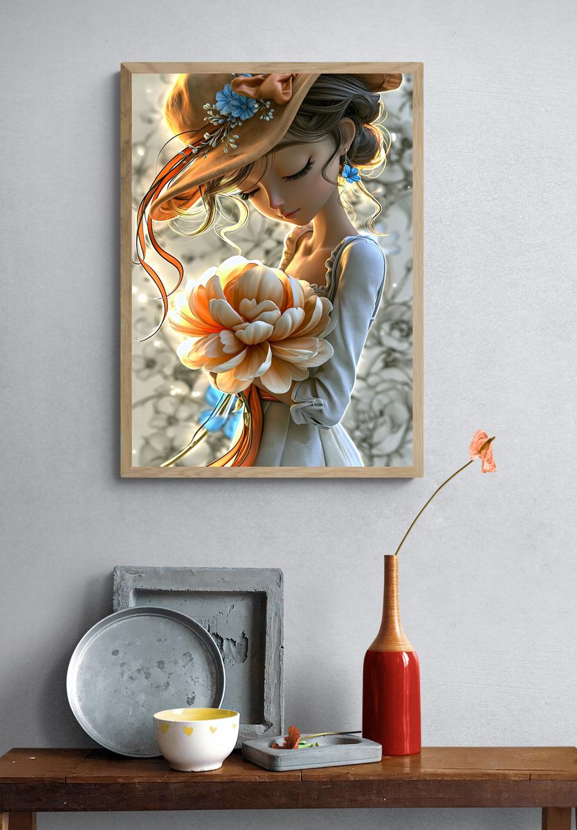 Floral Girl Portrait Illustration Poster. — room view 3