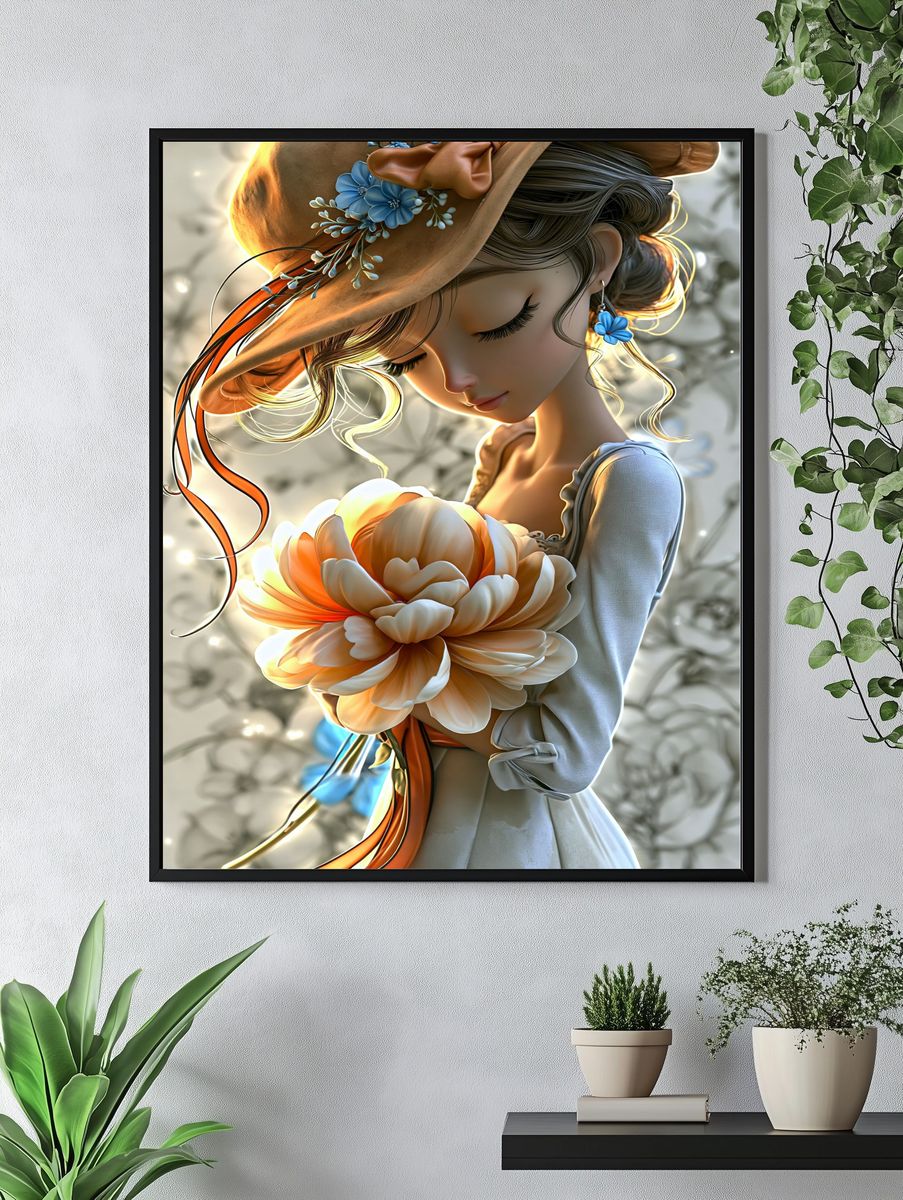 Floral Girl Portrait Illustration Poster. — room view 4