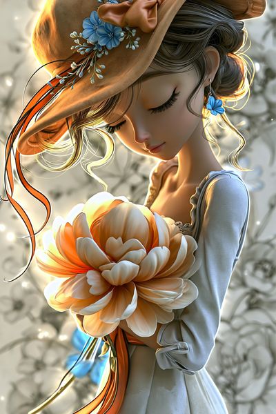 Floral Girl Portrait Illustration Poster.