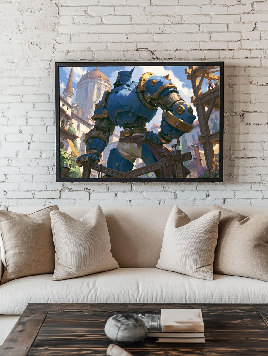 Giant Blue Knight Illustration Poster. — room view 1