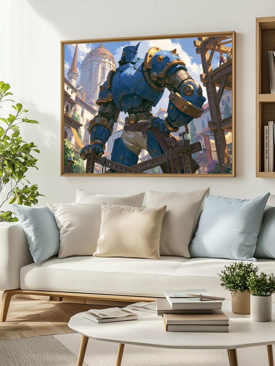 Giant Blue Knight Illustration Poster. — room view 2