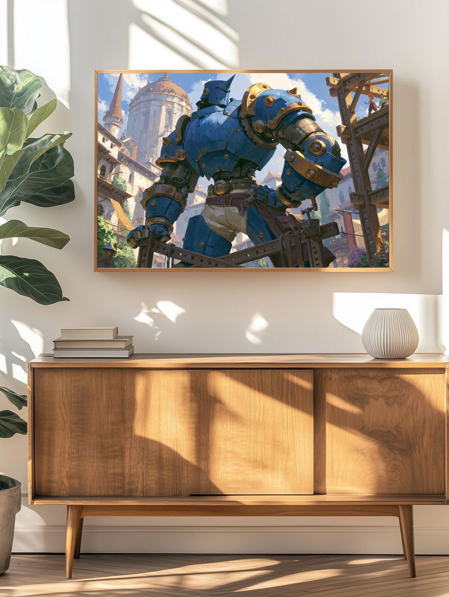 Giant Blue Knight Illustration Poster. — room view 3