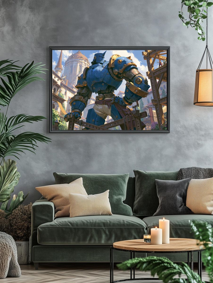 Giant Blue Knight Illustration Poster. — room view 4