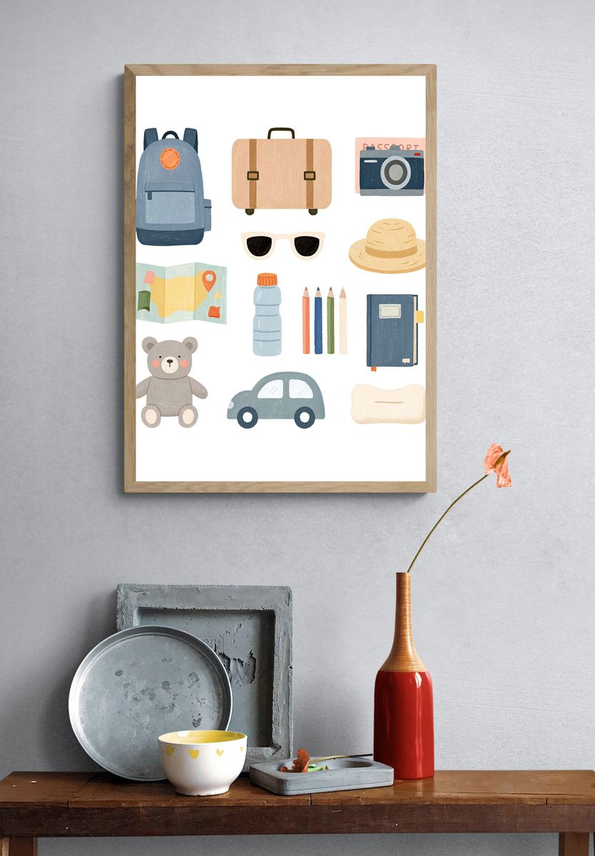 Cute Travel Icons Illustration Poster. — room view 3