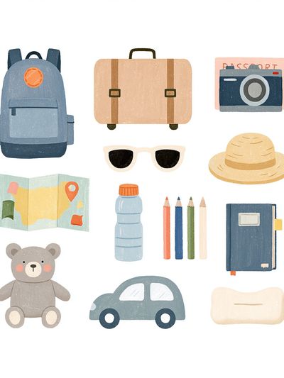 Cute Travel Icons Illustration Poster.