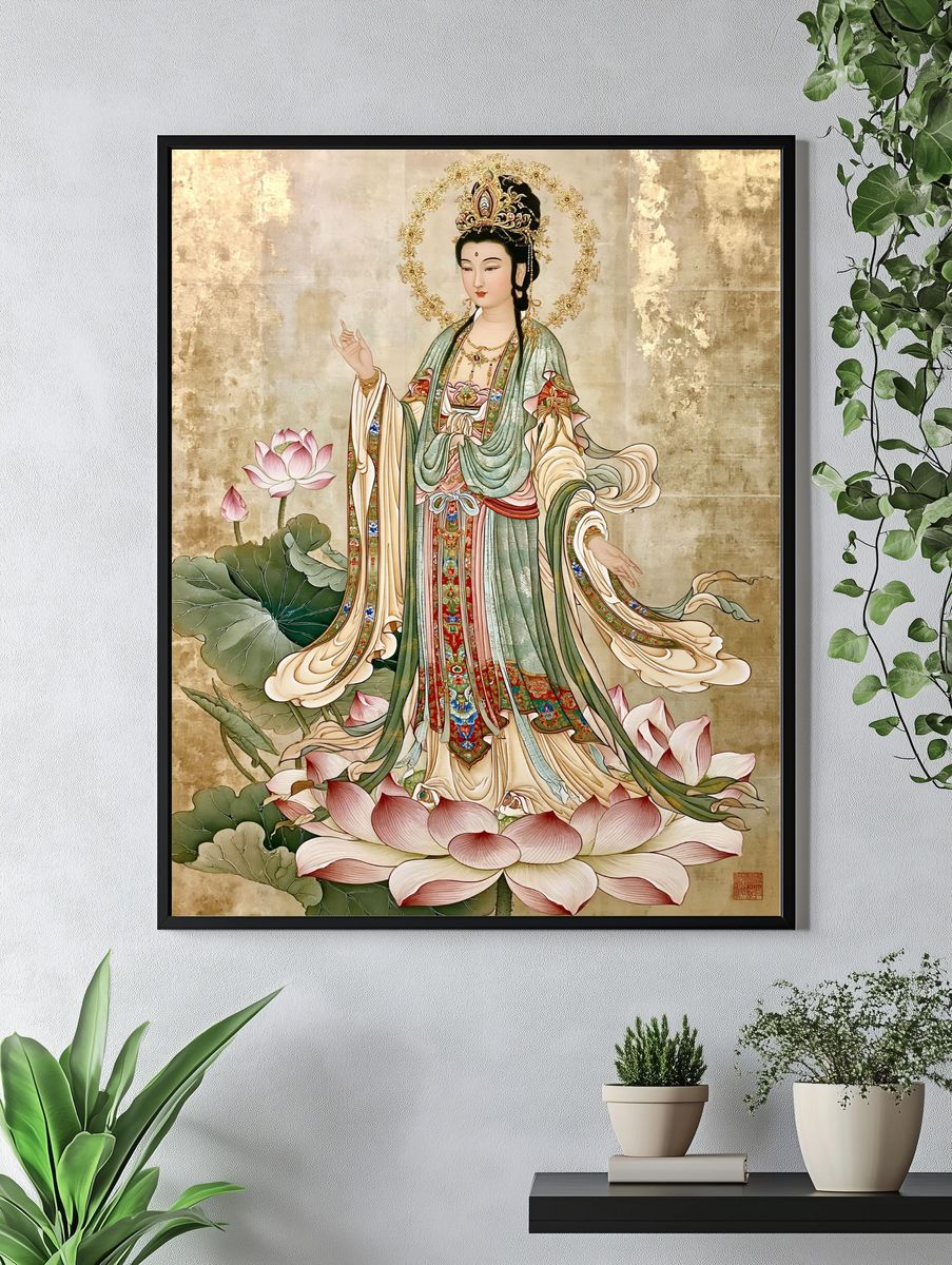 Guanyin Lotus Blossom Illustration Poster. — room view 4