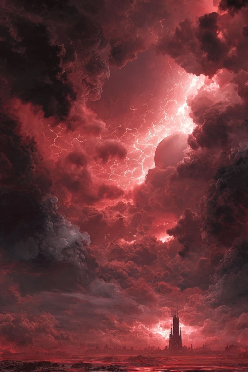 Crimson Storm Cityscape Poster. poster — illustration art
