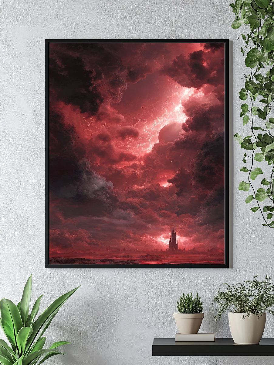 Crimson Storm Cityscape Poster. — room view 4
