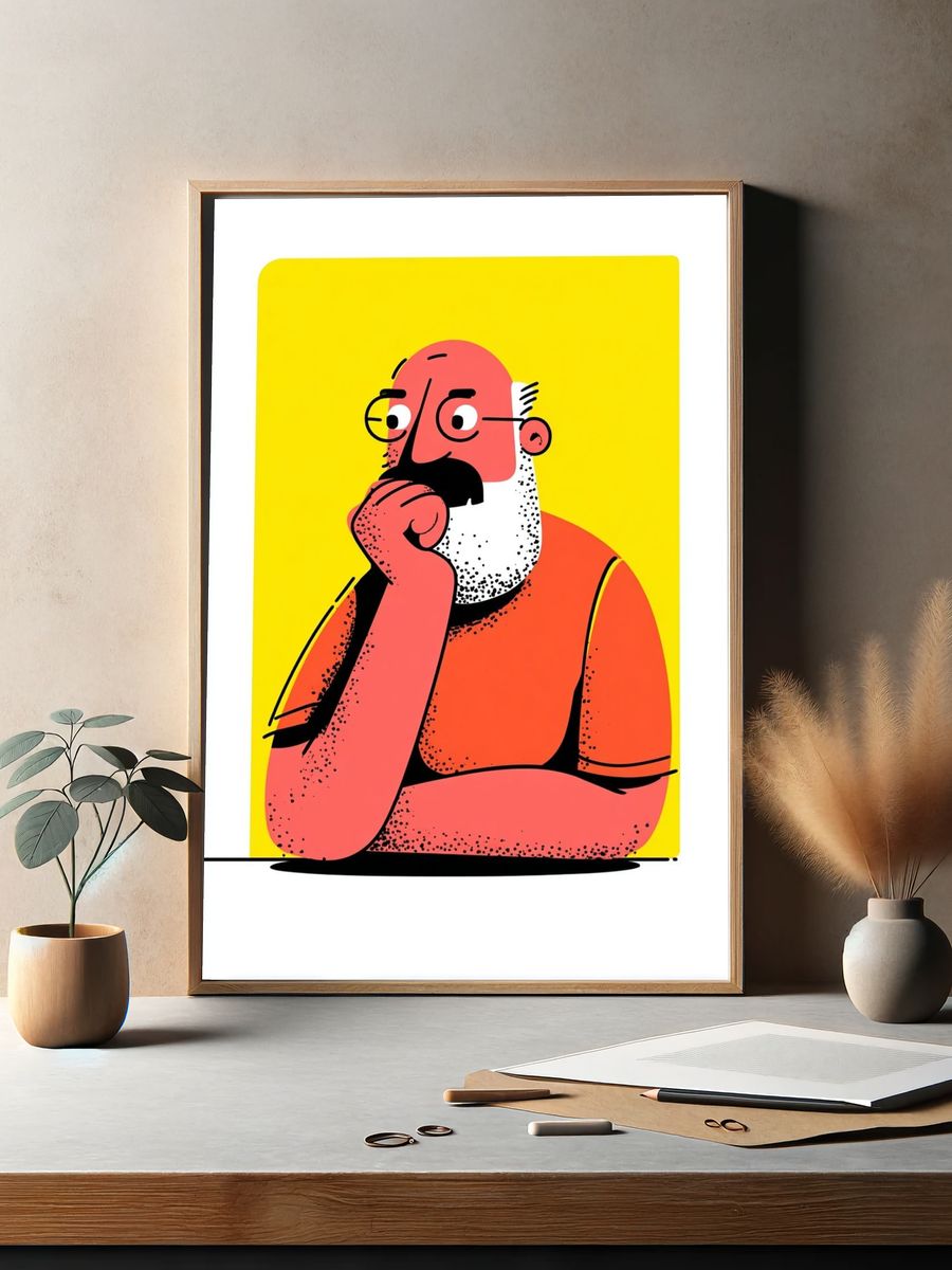 Thoughtful Man Illustration Poster. — room view 2