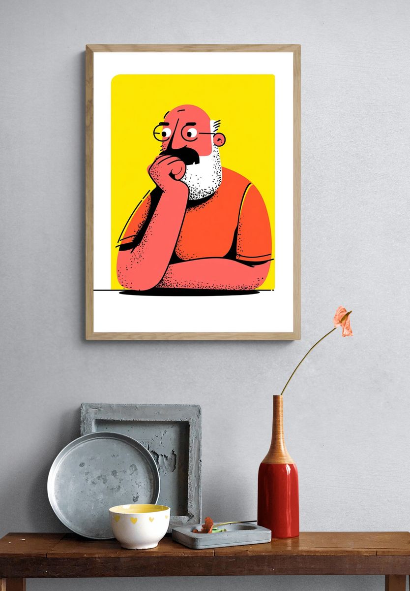 Thoughtful Man Illustration Poster. — room view 3