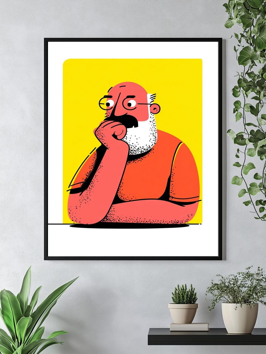 Thoughtful Man Illustration Poster. — room view 4