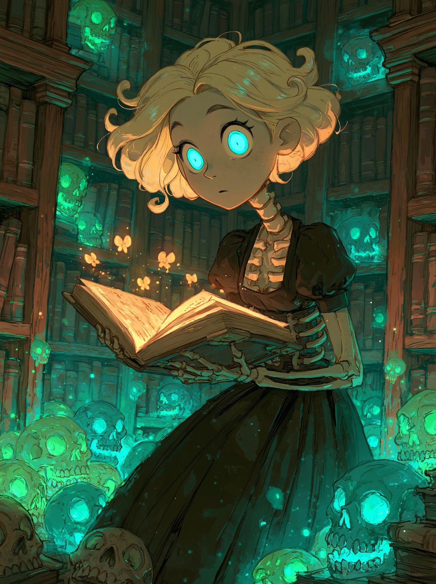 Ghost Library Girl Illustration Poster. poster detail