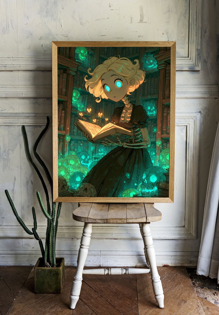 Ghost Library Girl Illustration Poster. — room view 1