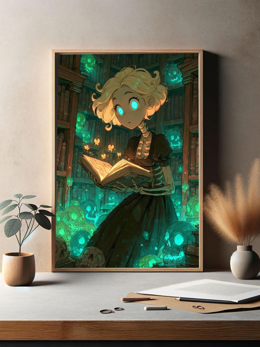 Ghost Library Girl Illustration Poster. — room view 2