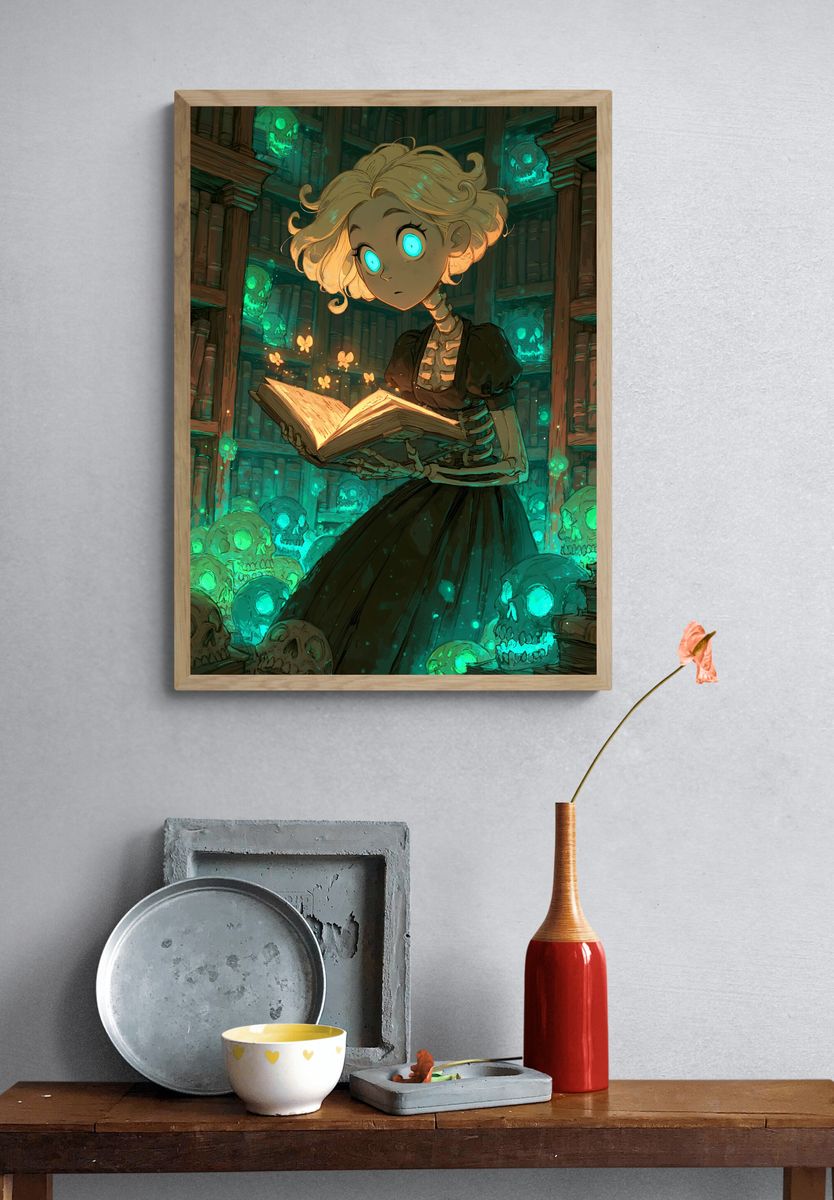 Ghost Library Girl Illustration Poster. — room view 3