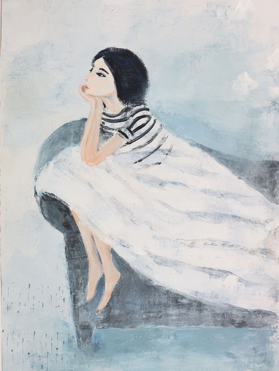 Contemplative Woman — Illustration Print. poster detail