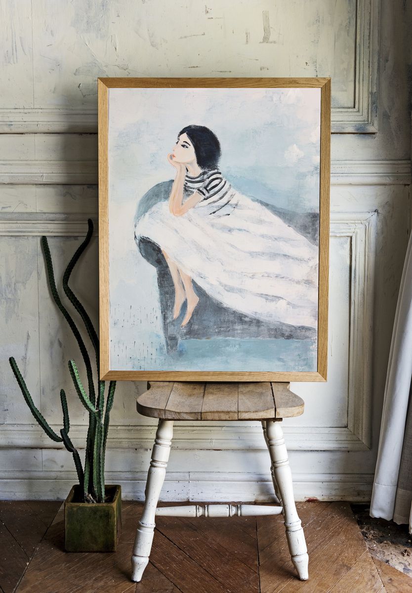 Contemplative Woman — Illustration Print. — room view 1