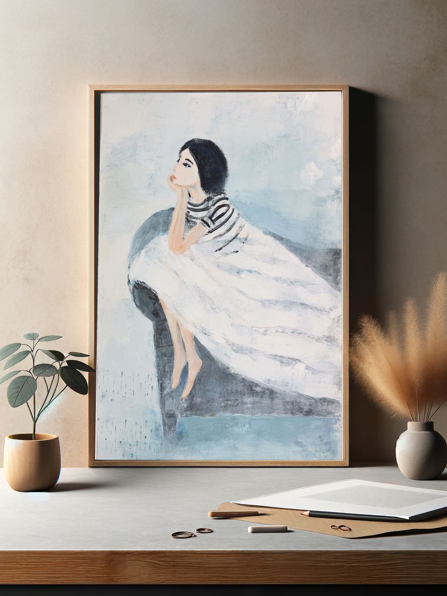 Contemplative Woman — Illustration Print. — room view 2